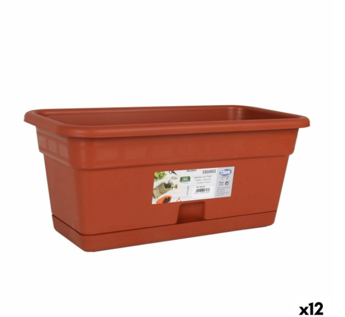 Planter with Dish Dem Squares Rectangular Brown 40 x 20 cm (12 Units)